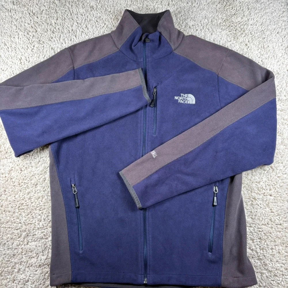 The North Face WindWall Fleece Jacket Mens Med Blue Grey Full Zip Wind Resistant